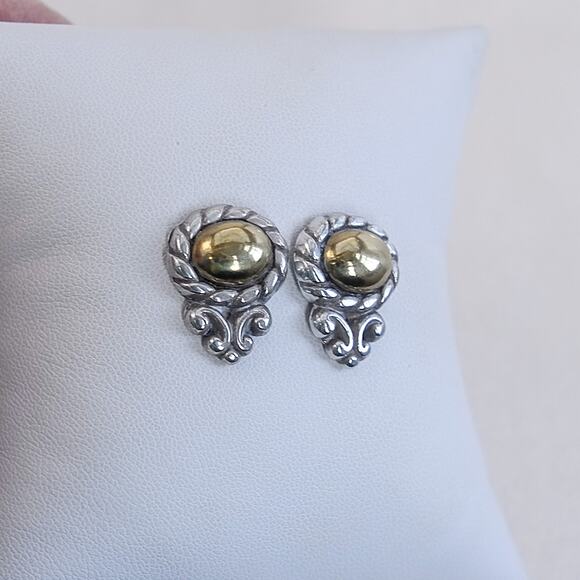 Brighton Moonglow Earrings Post Backs Studs Two Tone Gold Silver Plated Retired - Picture 3 of 6